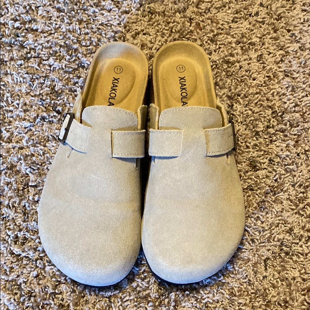 Beige Suede Clogs